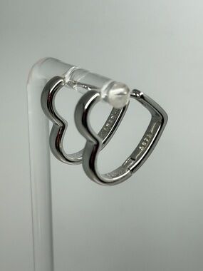 925 stamped. Sterling Heart Huggie Hoop Earrings - Silver Heart Hoops